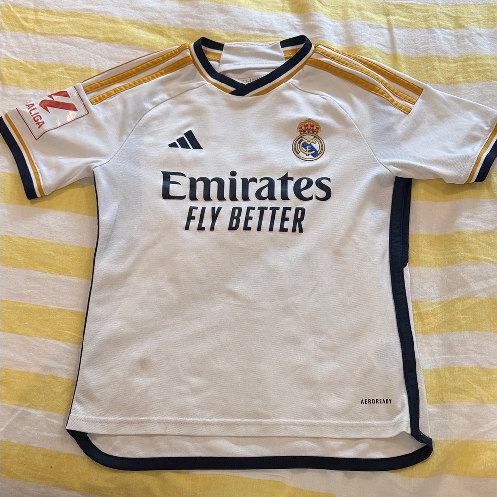 Adidas Bellingham Kids Real Madrid Home Jersey with Navy & Gold Accents